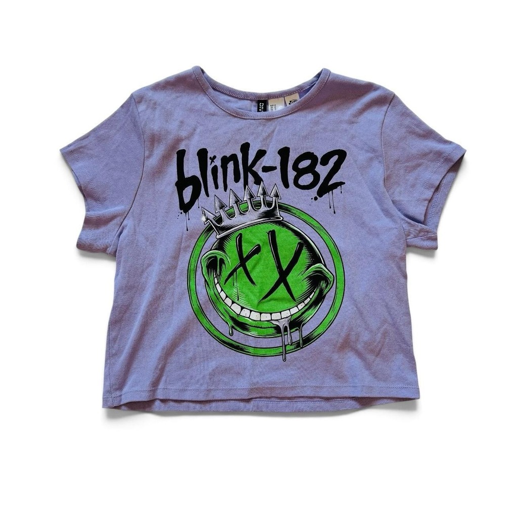 HM Divided Blink-182 Graphic Crop Tee Lavender Purple Band Shirt Womens M
